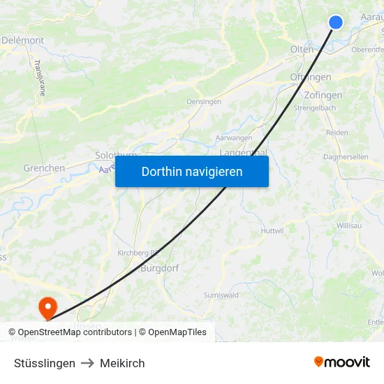 Stüsslingen to Meikirch map