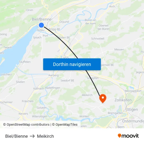 Biel/Bienne to Meikirch map