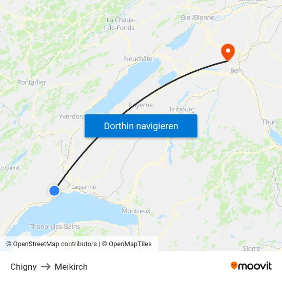 Chigny to Meikirch map