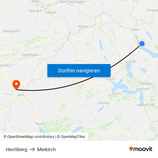 Herrliberg to Meikirch map