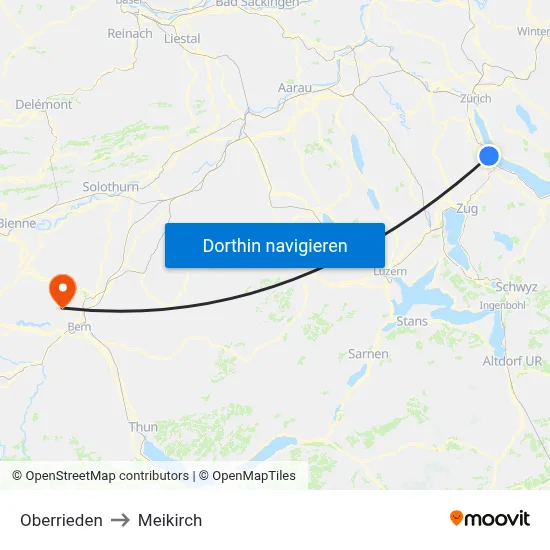 Oberrieden to Meikirch map