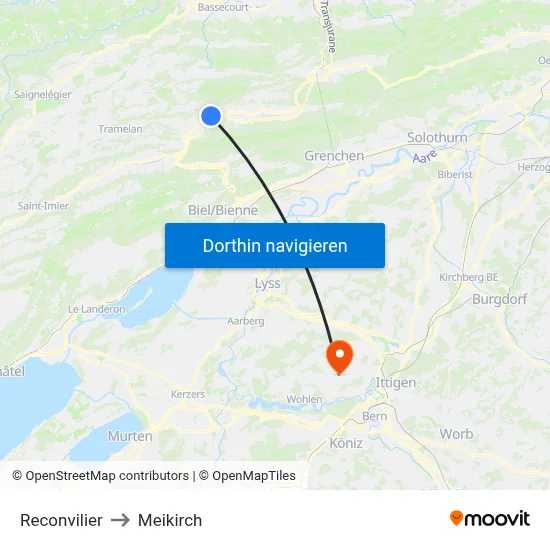 Reconvilier to Meikirch map