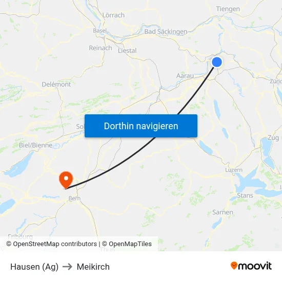 Hausen (Ag) to Meikirch map
