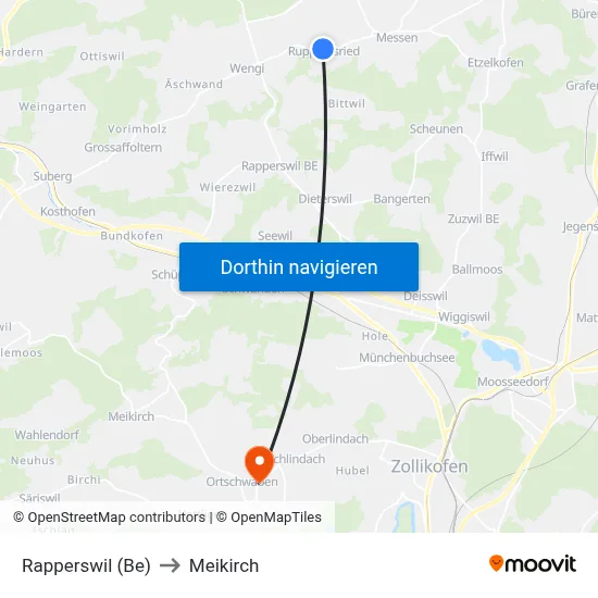 Rapperswil (Be) to Meikirch map