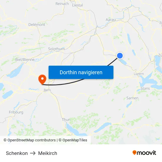 Schenkon to Meikirch map