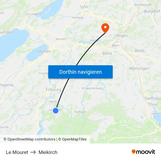 Le Mouret to Meikirch map