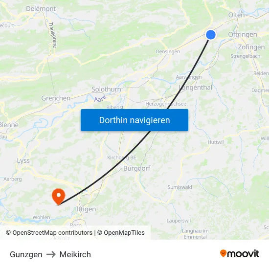 Gunzgen to Meikirch map