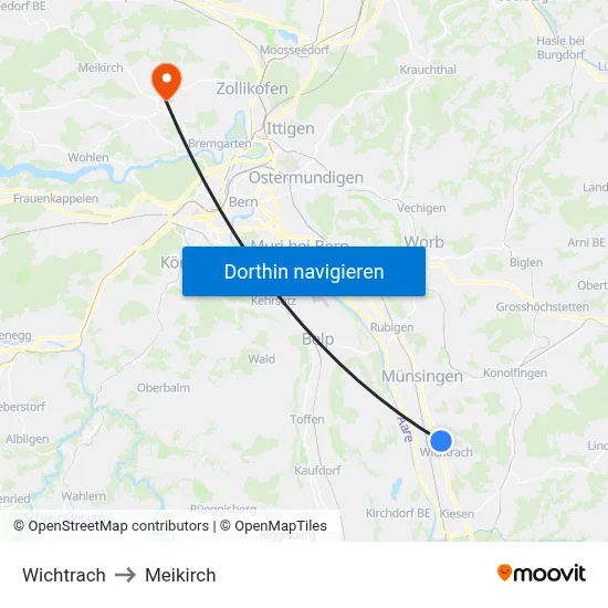 Wichtrach to Meikirch map