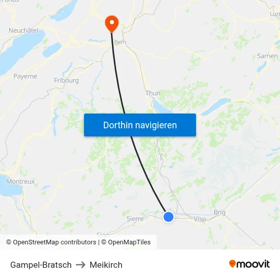 Gampel-Bratsch to Meikirch map