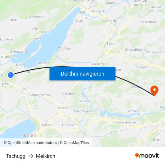 Tschugg to Meikirch map