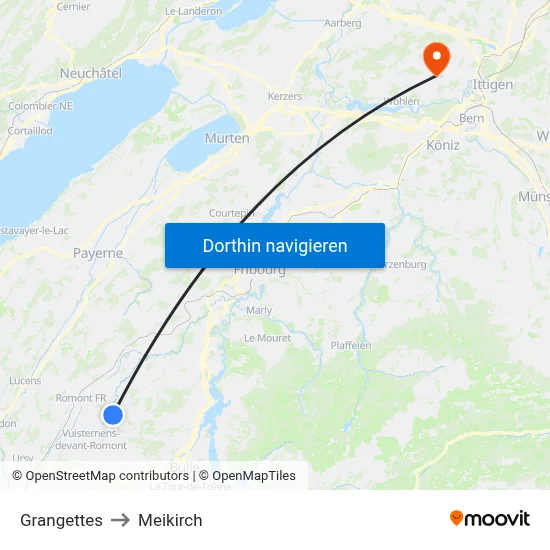 Grangettes to Meikirch map
