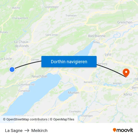 La Sagne to Meikirch map