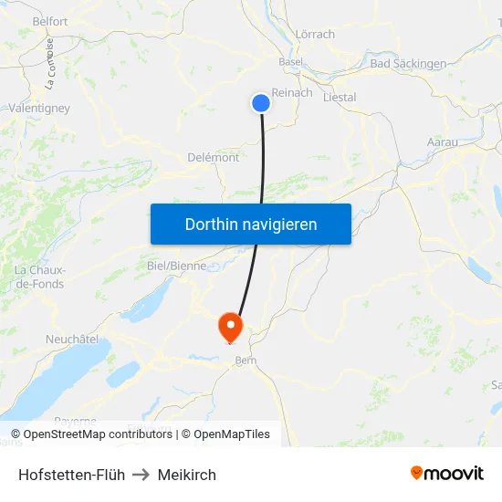 Hofstetten-Flüh to Meikirch map