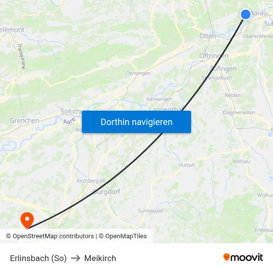 Erlinsbach (So) to Meikirch map