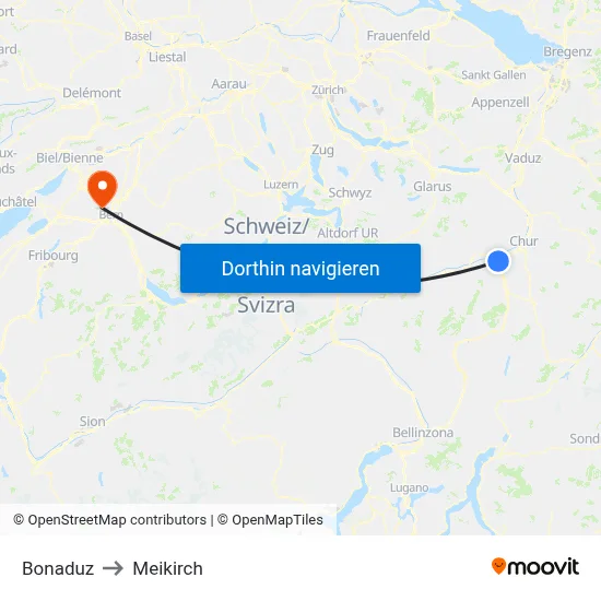 Bonaduz to Meikirch map