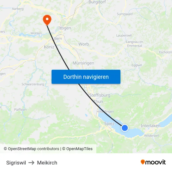 Sigriswil to Meikirch map
