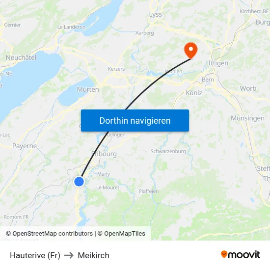 Hauterive (Fr) to Meikirch map