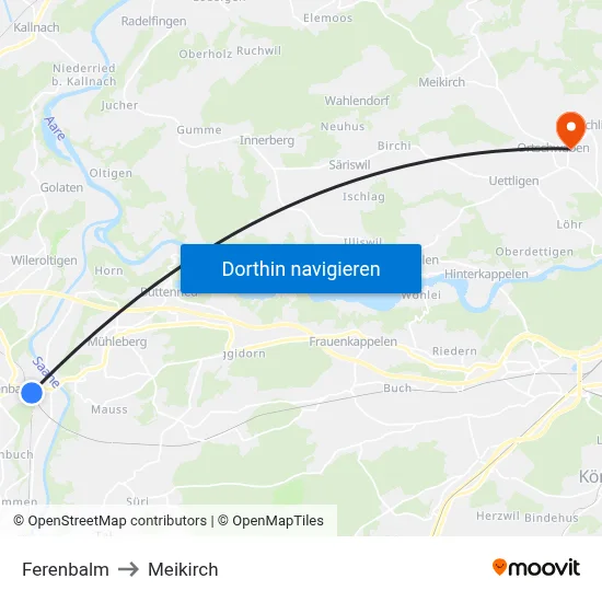Ferenbalm to Meikirch map