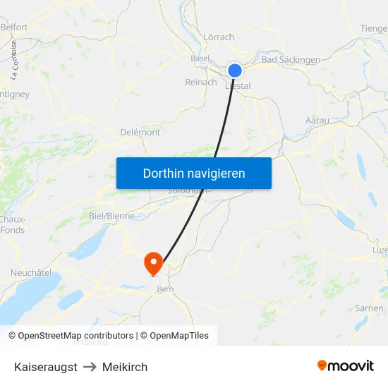 Kaiseraugst to Meikirch map