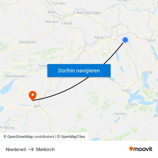 Niederwil to Meikirch map