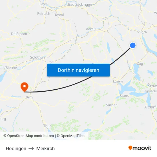 Hedingen to Meikirch map