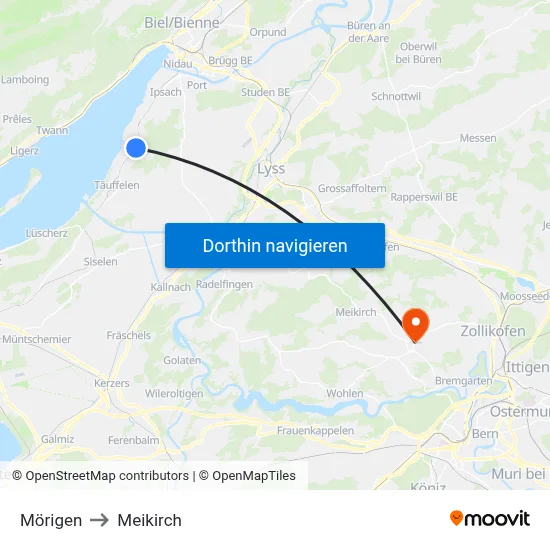 Mörigen to Meikirch map