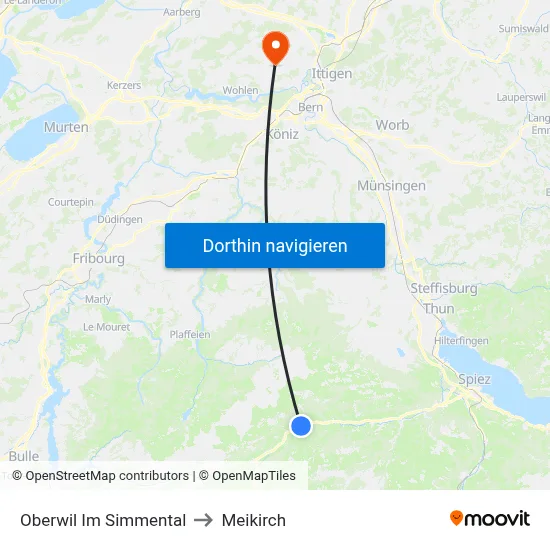 Oberwil Im Simmental to Meikirch map