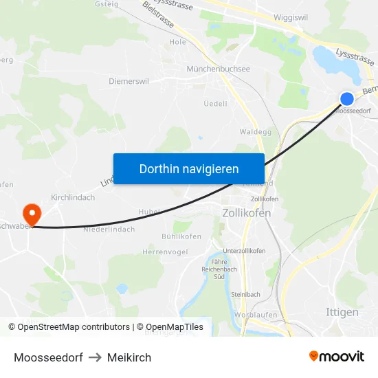 Moosseedorf to Meikirch map