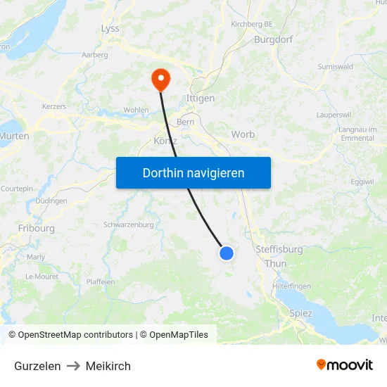 Gurzelen to Meikirch map