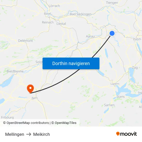 Mellingen to Meikirch map