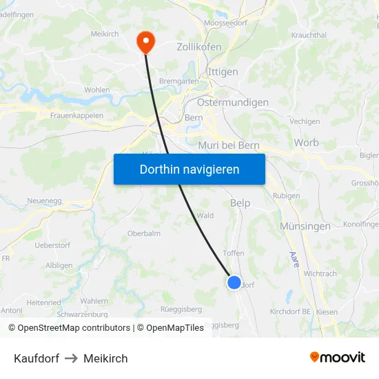 Kaufdorf to Meikirch map