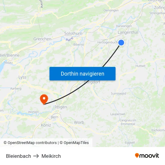 Bleienbach to Meikirch map