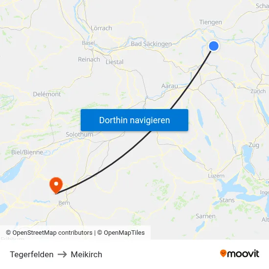 Tegerfelden to Meikirch map