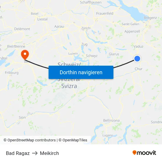 Bad Ragaz to Meikirch map