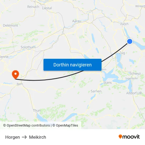 Horgen to Meikirch map