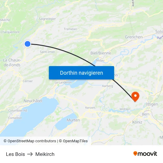 Les Bois to Meikirch map