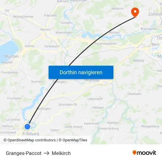 Granges-Paccot to Meikirch map