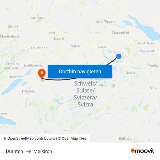Dürnten to Meikirch map