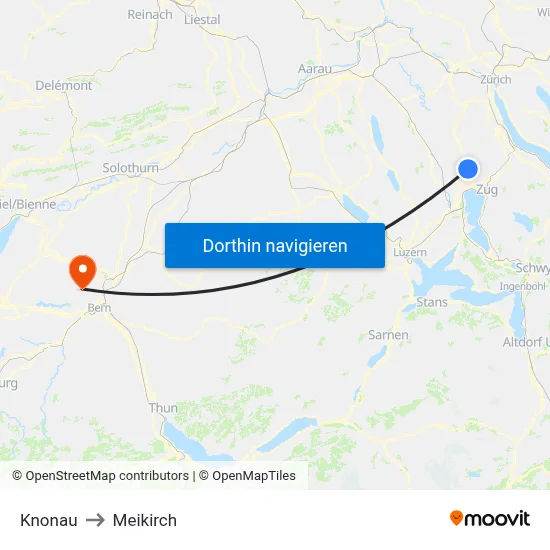 Knonau to Meikirch map