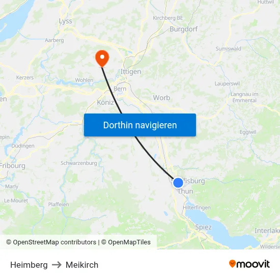 Heimberg to Meikirch map