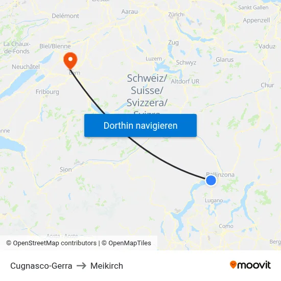 Cugnasco-Gerra to Meikirch map