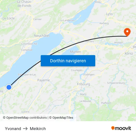 Yvonand to Meikirch map