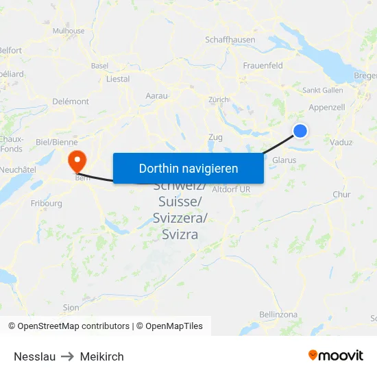 Nesslau to Meikirch map
