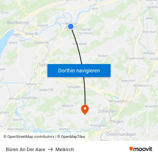 Büren An Der Aare to Meikirch map