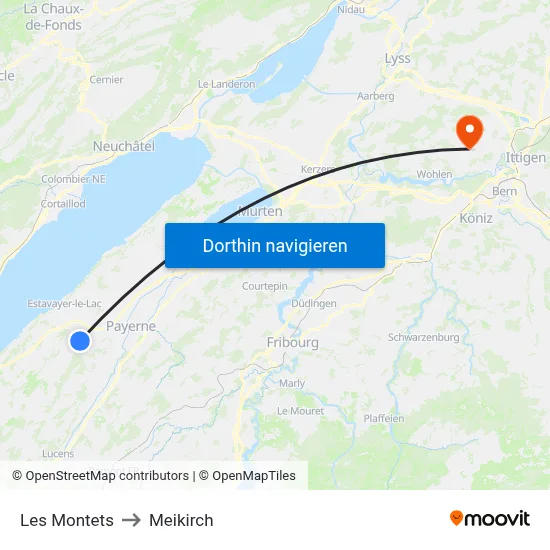 Les Montets to Meikirch map