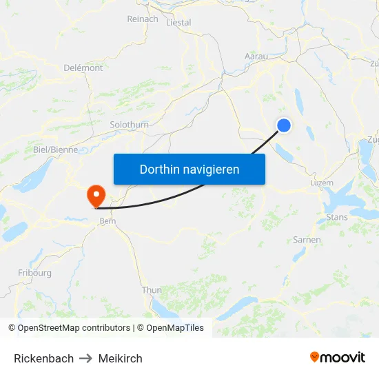 Rickenbach to Meikirch map