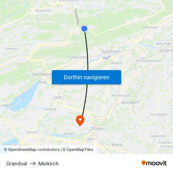 Grandval to Meikirch map