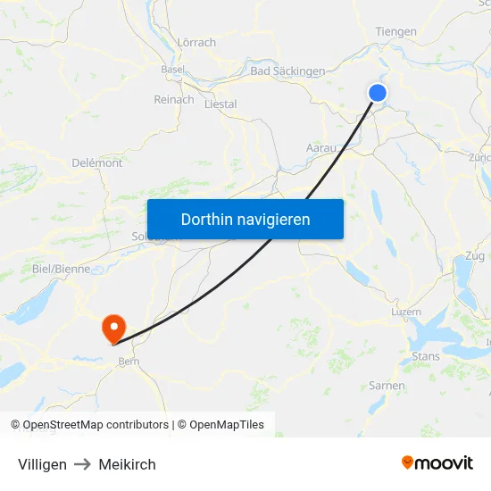 Villigen to Meikirch map