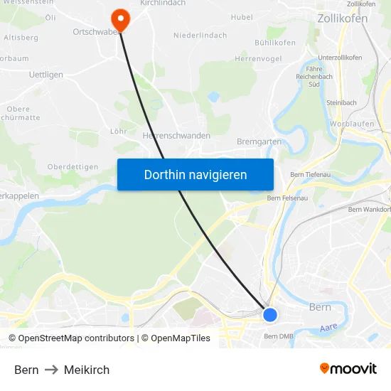 Bern to Meikirch map