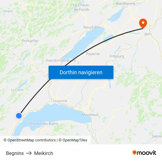 Begnins to Meikirch map